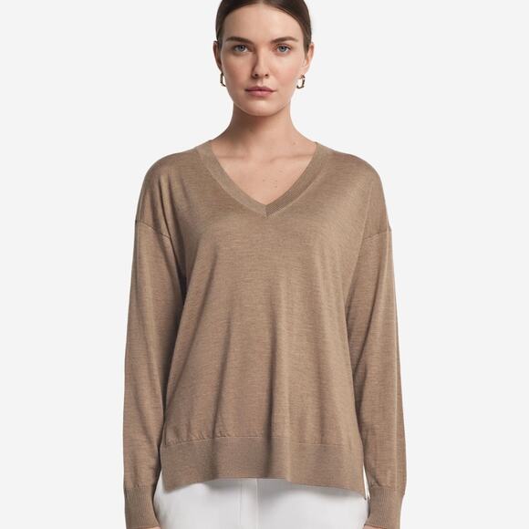 Falconeri Women's 100% Cashmere Pullover Sweater Brown V Neck LIghtweight M - Picture 1 of 10